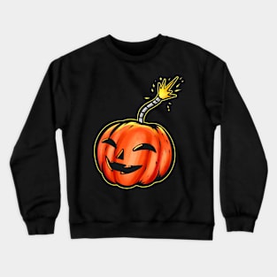 Scary Pumpkin Bomb With Ignited Fuse Halloween Crewneck Sweatshirt